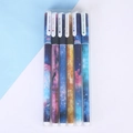 Set of 6 galaxy patterned gel pens with star nebula designs in a clear display box - Starry Sky Series (Assorted Colors)