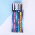 6-piece galaxy themed black ink gel pen set with starry universe patterns in storage box - Starry Sky Series (Black Ink)