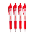 Set of four red retractable needle point gel pens with transparent barrels and soft grips - 0.5mm / Red