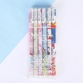 Set of 6 cute floral cartoon character gel pens with black ink in a clear storage box - Cartoon Cat Series (Black)