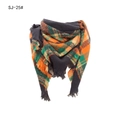 Plaid square shawl scarf in orange green and grey check pattern with fringe - Orange Black Plaid (SJ-25#)