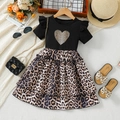 Vestido de niña con estampado de leopardo, volantes y falda de malla de varias capas - 90cm (1-2 años) / Negro