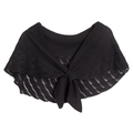 Elegant black knitted hollow-out shawl wrap with a bow tie detail for women - Black