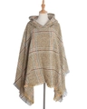 Hooded plaid poncho shawl in orange and grey textured knit with fringe details - Tops / 135cm / Yellow