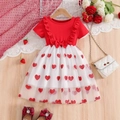 Mädchen Prinzessinnenkleid in Rot mit weißem Netztüll und Herzmuster-Details - 90cm (1-2 Jahre) / Rot