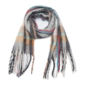 Sciarpa a quadri multicolore oversize con lunghe frange in grigio e giallo senape - Grigio chiaro