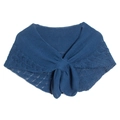 Women's dark blue knitted shawl collar with scalloped hollow patterns and knot detail - Blue