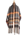 Sciarpa invernale oversize a quadri con frange spesse in grigio, arancione e giallo - Nero