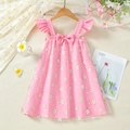 Abito estivo rosa per bambine con ricami a margherita e spalline con volant chic - 90cm / Rosa