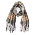 Sciarpa a quadri oversize classica con motivi arancioni e rossi e bordi con nappe - Verde Militare