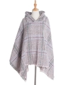Damen Kapuzenponcho Karo-Muster mit Fransen in Hellgrau, Rosa und Lila kariertem Design - Oberteile / 135cm / Taroviolett