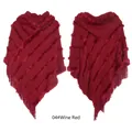 Knitted hooded poncho with tassels and fringe in wine red color for women - Burgundy