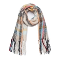 Sciarpa a quadri oversize con motivo scozzese arancione, giallo, blu e frange - Cachi