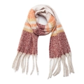 Dikke wintersjaal met oranje en gele kleurblokpatronen en lange decoratieve franjes - 01# Beige