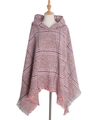 Kapuzen-Poncho mit rot-violettem Karomuster und Fransen am Saum für Damen - Oberteile / 135cm / Burgunderrot
