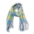 Plaid checkered scarf in yellow and blue with soft mohair texture and long tassels - 05# Greyish Green