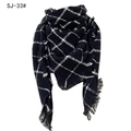 Classic black and white checkered knit triangle scarf with soft fringed edges, style SJ-33# - Black Plaid (SJ-33#)