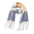 Winter sjaal met ruitpatroon in geel, roze en blauw afgewerkt met lange witte franjes - 02# Geel