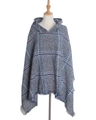Karierter Kapuzenponcho in Blau und Rot mit Fransen am Saum für Damen und Herren - Oberteile / 135cm / Schwarz