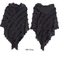 Women's dark grey hooded knit poncho shawl with faux fur texture and tassel hem - Tops / Grey / 70*70*35cm