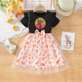 Girl's dress with giraffe print, black ribbed top and orange leopard mesh skirt - 90cm / Black