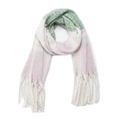 Winter sjaal met ruitpatroon in groen en lila met lange dikke franjes - 03# Groen