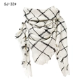 Classic cream and black plaid scarf featuring fringed edges and soft knitted texture - Off-white Plaid (SJ-32#)