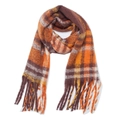 Thick orange and brown plaid mohair-style scarf with long tassels and soft texture - 06# Coffee