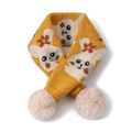 Yellow kids knitted scarf with rabbit jacquard pattern and soft beige pom-pom details - Rabbit Yellow