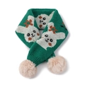 Green knit scarf for children featuring white rabbit motifs and pink pom-pom details - Rabbit Green