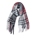 Classic red and black oversized plaid scarf with soft fringe trim and chunky knit texture - 07# Black