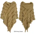 Army green hooded knit poncho for women with striped texture and long fringe tassels - Tops / 05# Army Green / 70*70*35cm