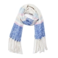 Dikke wintergebreide sjaal met roze, blauwe en witte strepen en afwerking met kwastjes - 05# Beige Blue