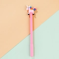 Pink cartoon unicorn gel pen with rainbow mane decor on a soft pastel background - 0.5mm / Pink