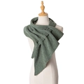 Deep green knitted triangular scarf with hollow cutouts and thick textured finish - Green / 108cm