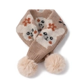 Écharpe tricotée marron et beige pour enfants avec motif lapin et pompons en fourrure doux - Lapin Kaki