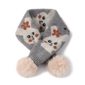 Écharpe tricotée grise pour enfants avec motifs de lapin et pompons en fausse fourrure - Lapin Gris