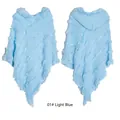 Light blue hooded knit poncho with textured patterns and fringe details, double-sided view - Tops / 01# Light Blue / 70*70*35cm