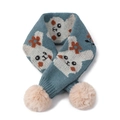 Écharpe tricotée bleue pour enfants avec jacquard lapin blanc et pompons beiges - Lapin Bleu