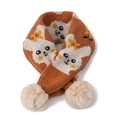 Écharpe tricotée marron-orange pour enfants avec lapin blanc et pompons beiges doux - Lapin Caramel