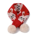 Écharpe tricotée rouge et blanche pour enfants avec tête d'ours et pompons beiges - Lapin Rouge