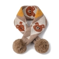 Écharpe tricotée pour enfants avec motif ours et pompons en fausse fourrure marron - Ours Kaki