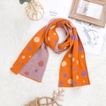 Sciarpa invernale per bambini arancione vivace con pois viola e rovescio a righe - 128x20cm / Arancione