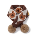 Écharpe en tricot à losanges marron et blanc pour enfants avec ours et pompons doux - Ours brun