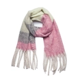 Dikke winter sjaal met roze en grijze blok ruiten en lange franje details - 01# Crème Roze / 190x50+15cm