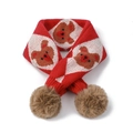Écharpe tricotée rouge et blanche pour enfants avec motif d'ours et pompons marrons - Ours Rouge