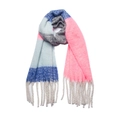 Dikke mohair-stijl sjaal met roze en blauw kleurblokpatroon en lange franje kwastjes - 02# Roze Grijs / 190x50+15cm