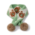 Écharpe en tricot pour enfants à motifs losanges verts, ours et grands pompons - Ours Vert Clair