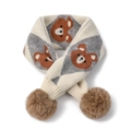 Écharpe tricotée beige et grise pour enfants avec motif ours et pompons doux - Ours Beige