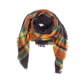 Écharpe classique à carreaux orange et vert avec des franges sur un fond blanc pur - Orange & Noir